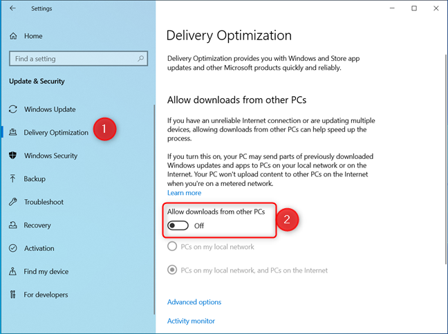 How to turn off Delivery Optimization in Windows 10