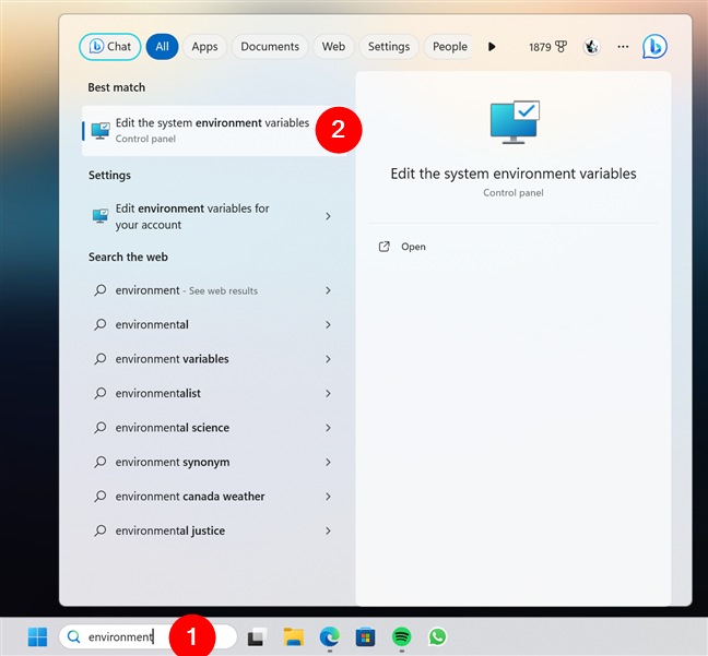 How to open the Environment Variables in Windows 11