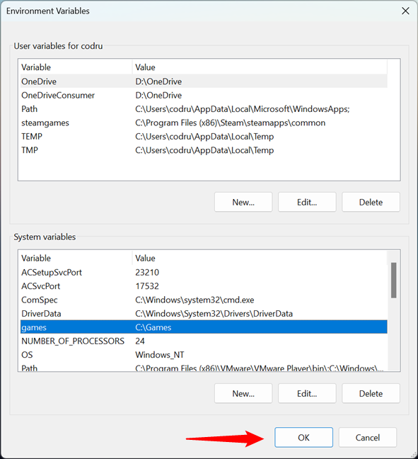 Saving a new Windows system variable