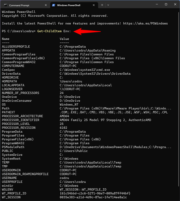 How to see all the Windows environment variables in PowerShell