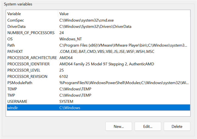 Windows environment System variables