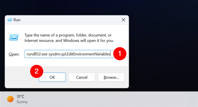 How to show Windows 11's environment variables using Run
