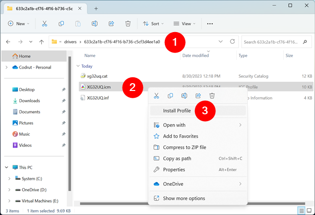 The Install Profile option from the right-click menu of an ICM file