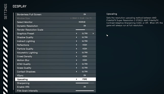 All graphics presets in Starfield use AMD FSR 2