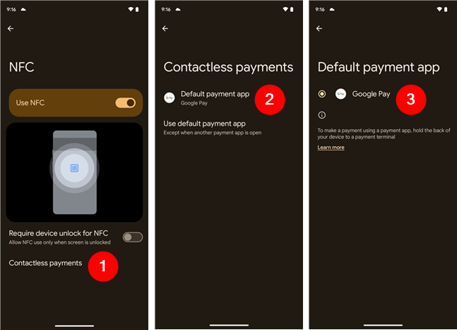 Choose the default payment app on Android