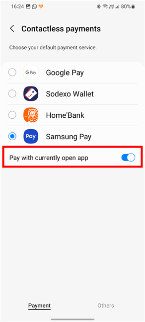 Pay with currently open app