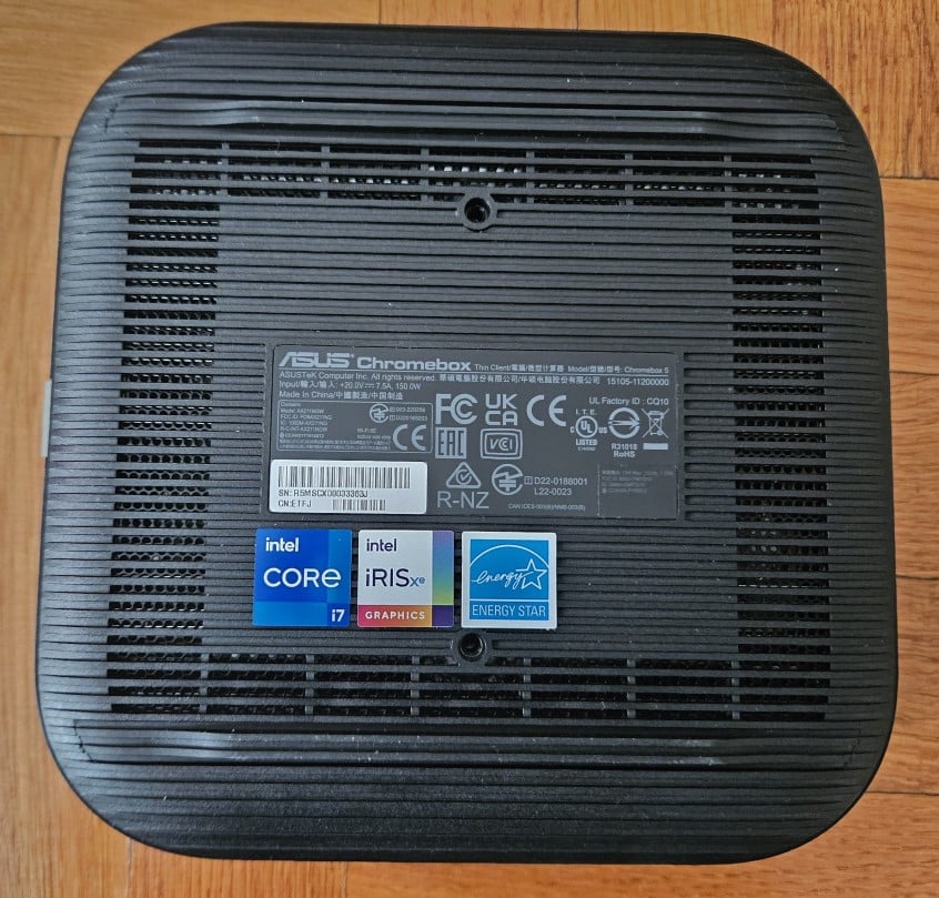 The bottom of the ASUS Chromebox 5