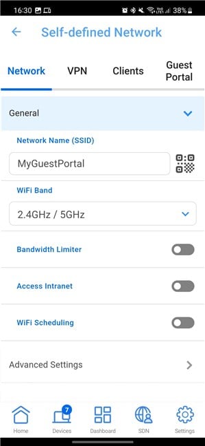 The advanced options available for your Guest Portal