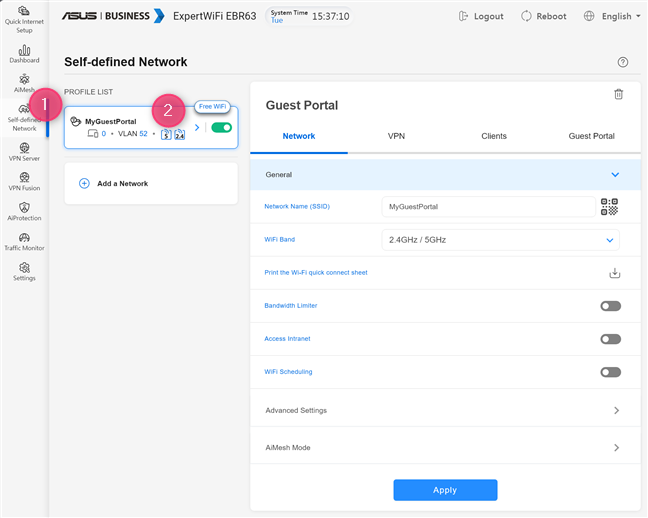 Go to Self-defined Network, and choose your Guest Portal