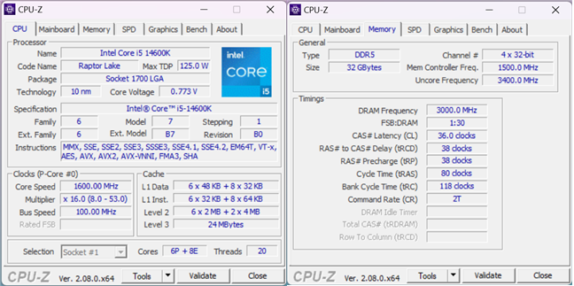 The specs of the Intel Core i5-14600K processor