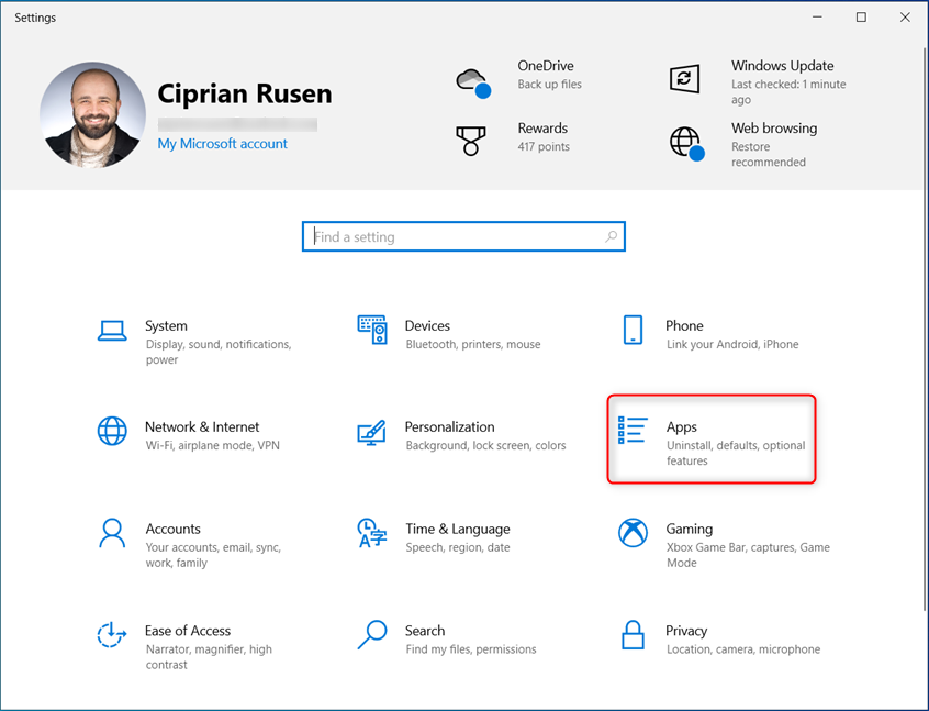 In Windows 10 Settings, choose Apps