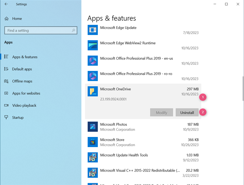 Select Microsoft OneDrive and press Uninstall