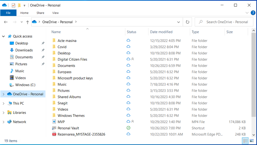 The OneDrive folder in Windows 10