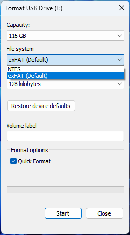 Choose the File System for the SD card