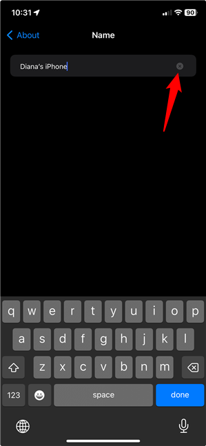 Use the x to delete the current iPhone name