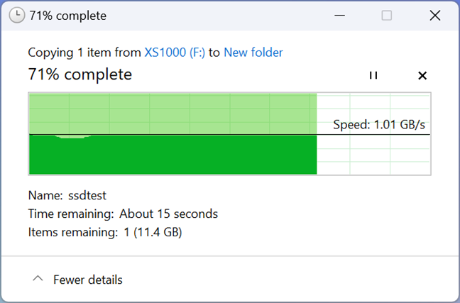 Copying a large file from the XS1000 drive