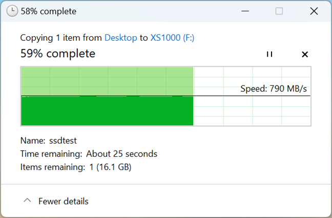 Copying a large file on the XS1000 drive