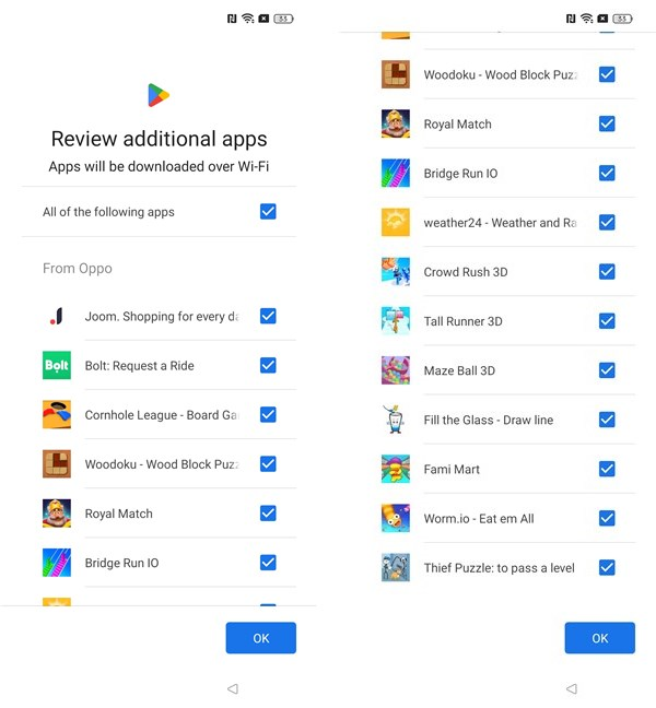 Additional apps offered during the setup wizard