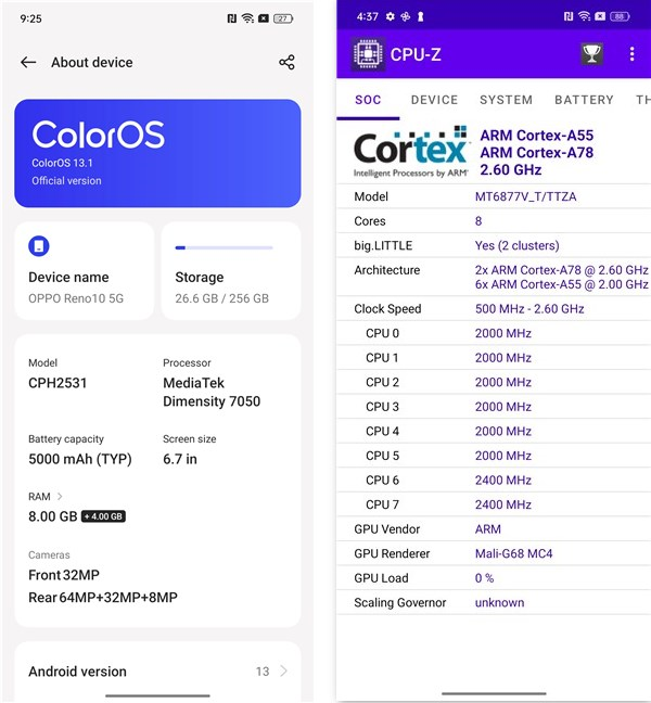 The phone uses a MediaTek Dimensity 7050 chipset