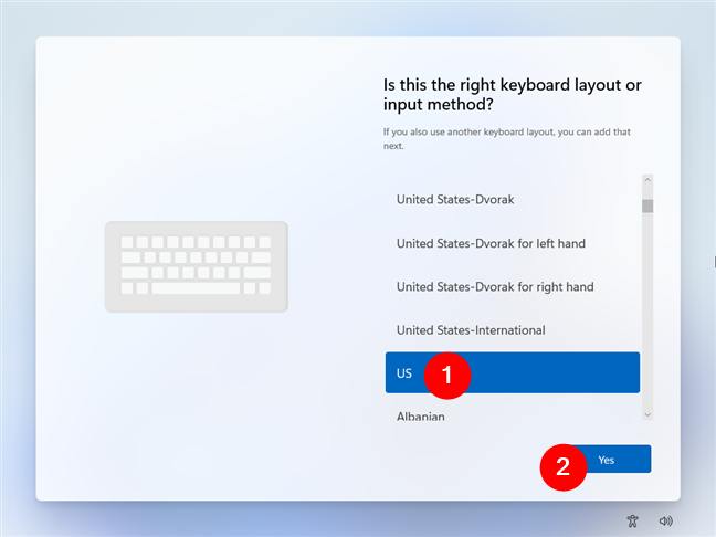 Selecting the keyboard layout