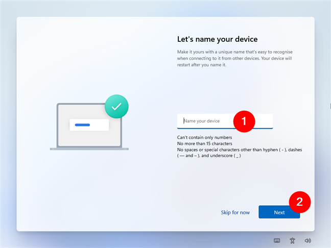 Choose a name for the Windows 11 PC