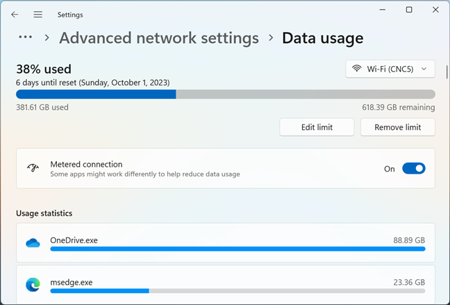 A metered connection with a limited data plan in Windows 11