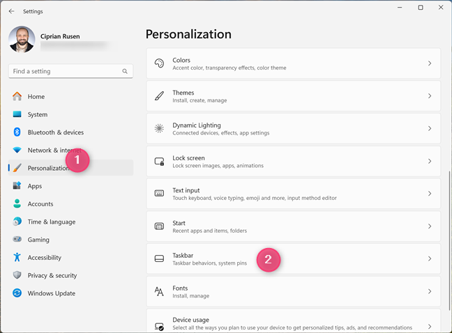 Go to Settings > Personalization > Taskbar