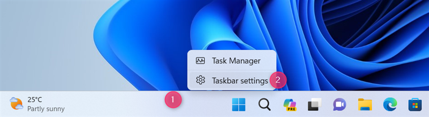 Right-click the taskbar and choose Taskbar settings