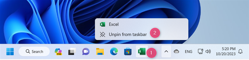 Unpin an app from the taskbar