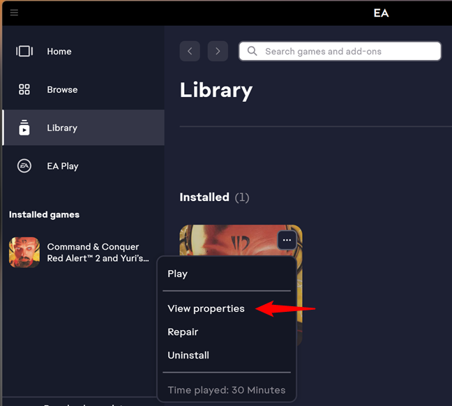 View properties of an EA game