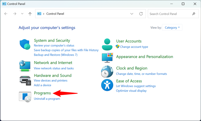 Click Programs in Control Panel