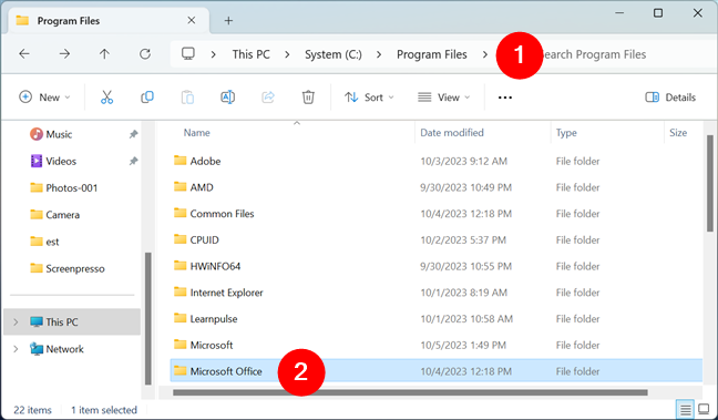Use File Explorer to go to an app's folder