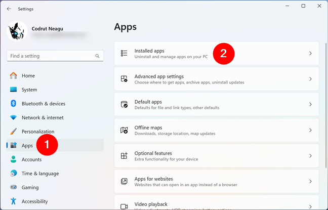 Installed apps in Windows 11's Settings