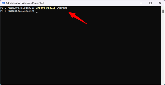 Importing the Storage module in PowerShell