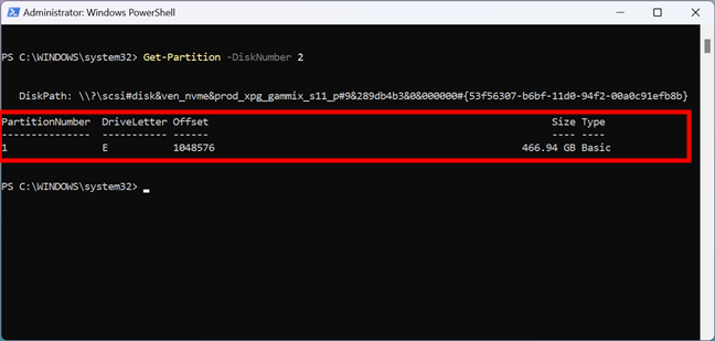 Details about the partitions on the drive