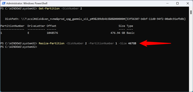 Using PowerShell's Resize-Partition to shrink a partition