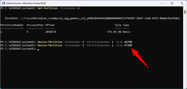 Using PowerShell's Resize-Partition to extend a partition