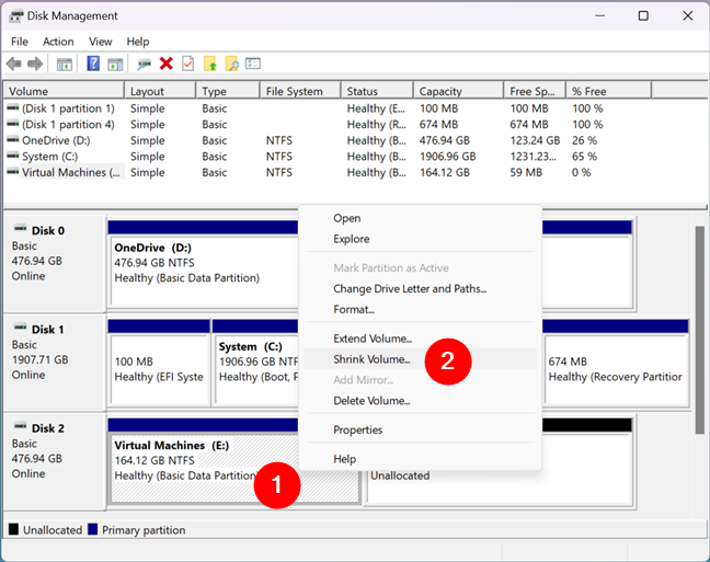 Choosing to shrink a partition