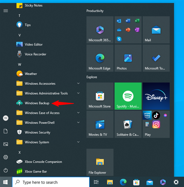 Open Windows Backup in Windows 11 from the Start Menu