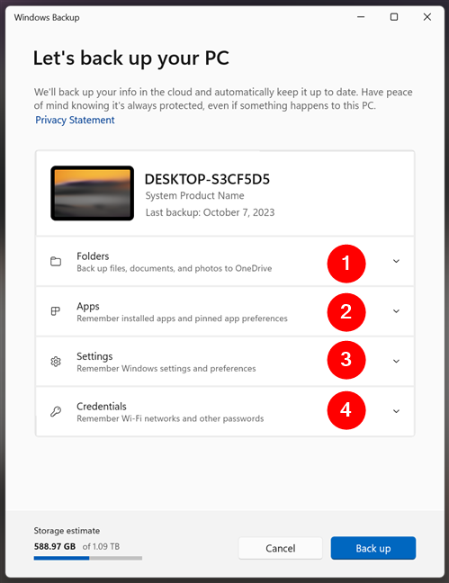 The things you can back up with Windows Backup