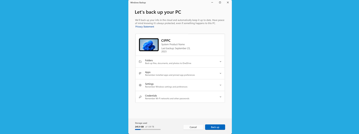 How to make a backup with the new Windows Backup app