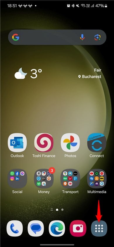 The Apps button on a Samsung Galaxy
