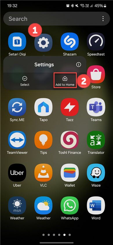 Tap and hold Settings and choose Add to Home