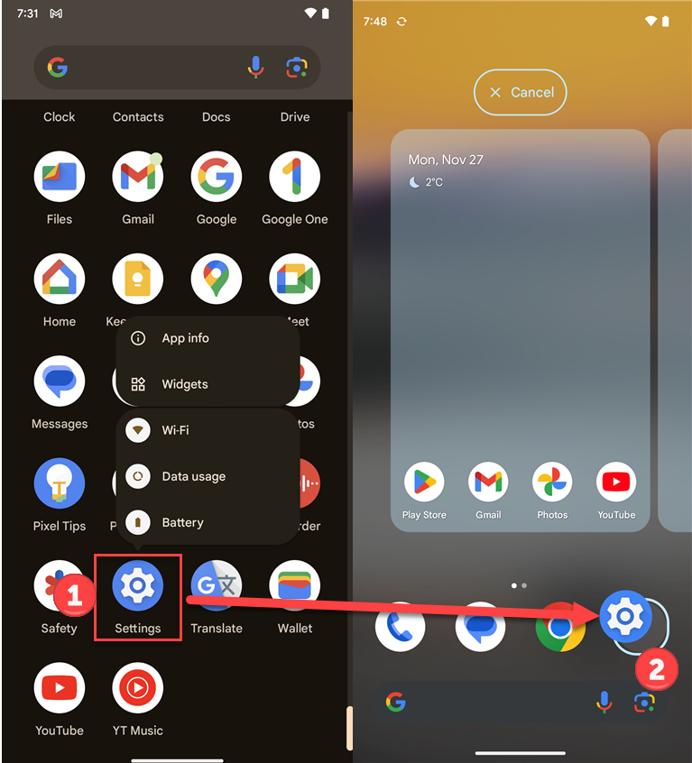 Drag the Settings icon from the Apps list to the Favorites tray