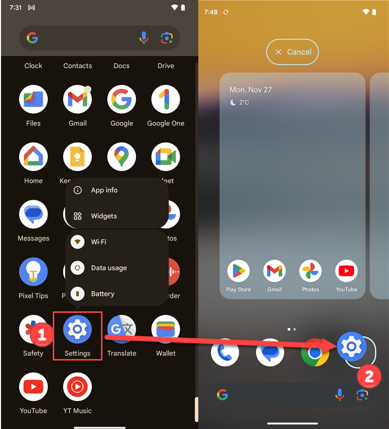 Drag the Settings icon from the Apps list to the Favorites tray