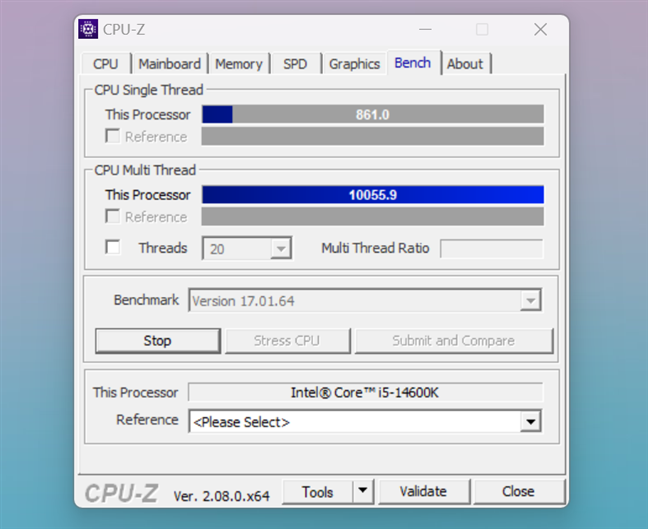 Benchmark results in CPU-Z