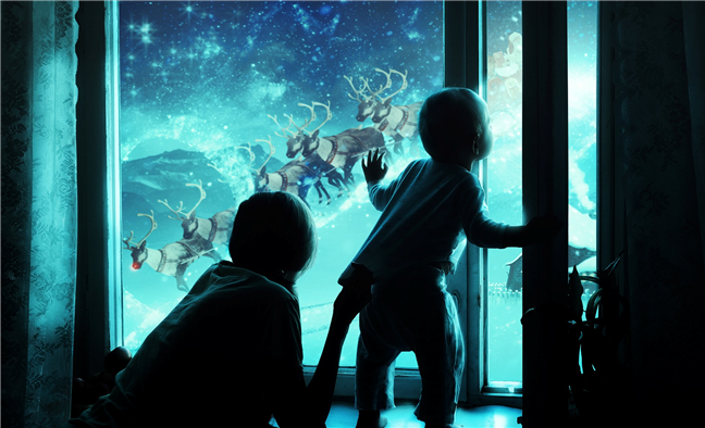 Children Window Reindeer Santa by Darkmoon_Art