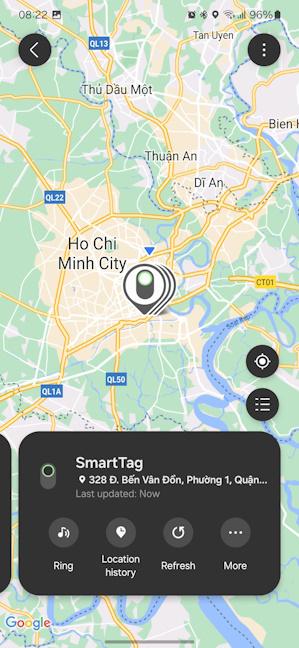The location of my SmartTag on the first day of use