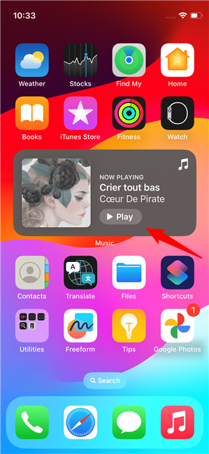 Play songs with the Music interactive widget
