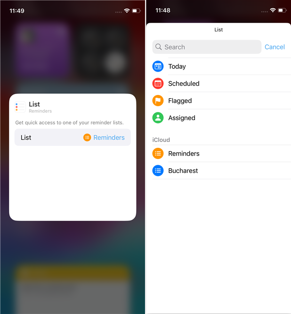 Editing options for the Reminders interactive widget